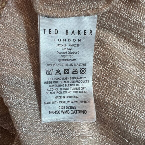 TED BAKER LONDON Women’s Metallic Rose Gold Blush Catrino Metallic Fitted Tee - Picture 2 of 6